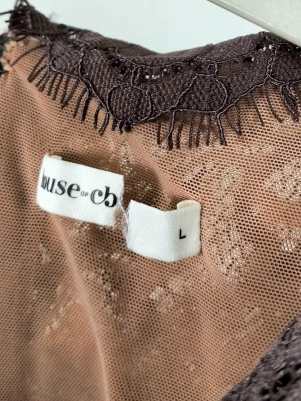 House of CB YASMEEN Espresso Brown Lace + Satin Draped Maxi Dress size L NWOT - Picture 9 of 10